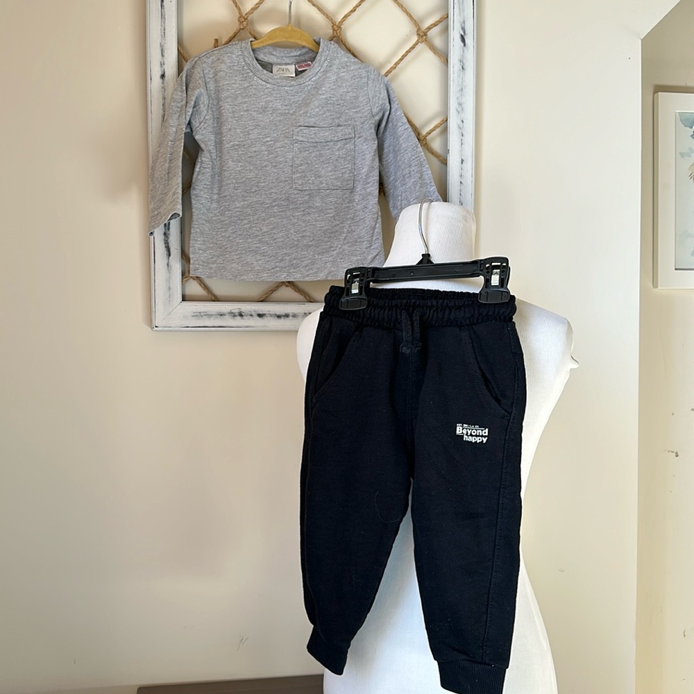 Zara baby, long sleeve shirt and black joggers size 9-12 months